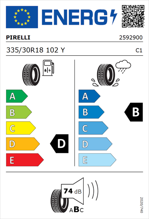 Tyre Label for Pirelli P Zero Asimmetrico 335/30R18 102Y