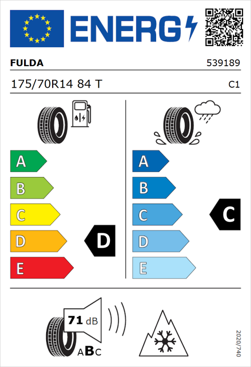 Tyre Label for Fulda MultiControl 175/70R14 84T