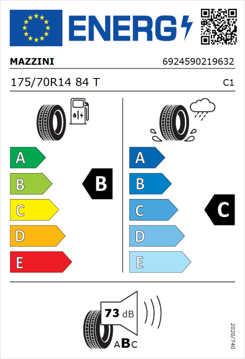 Tyre Label for Mazzini Falconer F1 Plus 175/70R14 84T